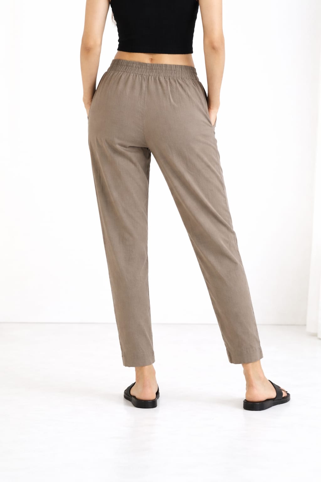 Women Grey Straight Cotton Pant
