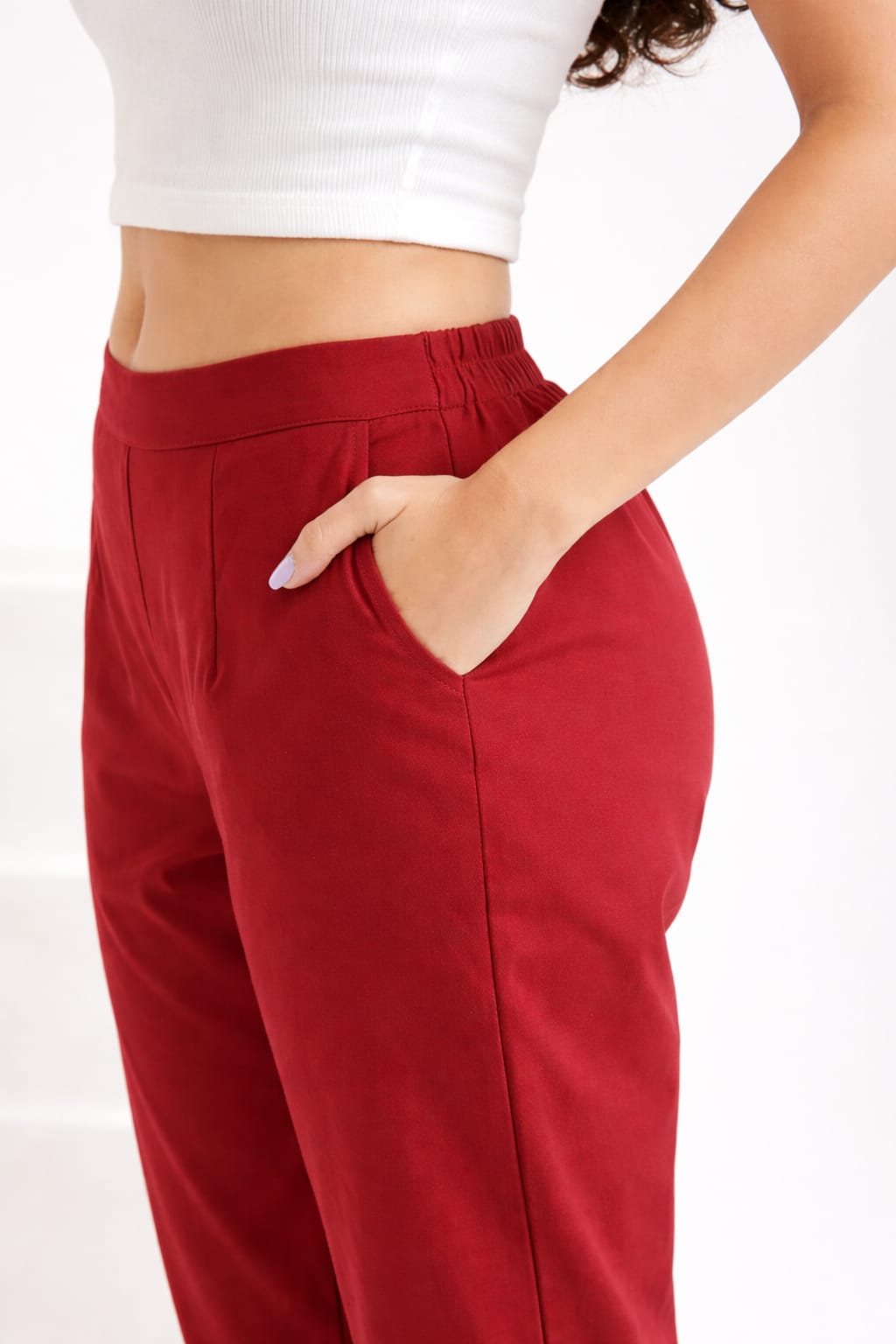 Women Maroon Straight Cotton Pant