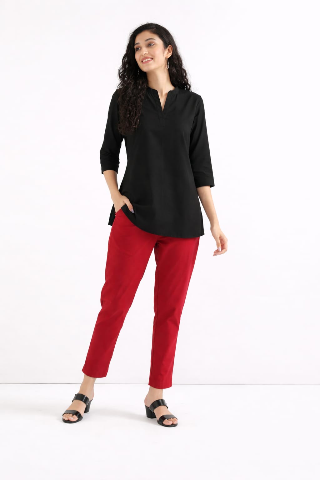 Women Maroon Straight Cotton Pant