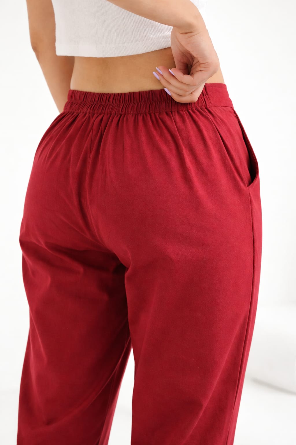 Women Maroon Straight Cotton Pant