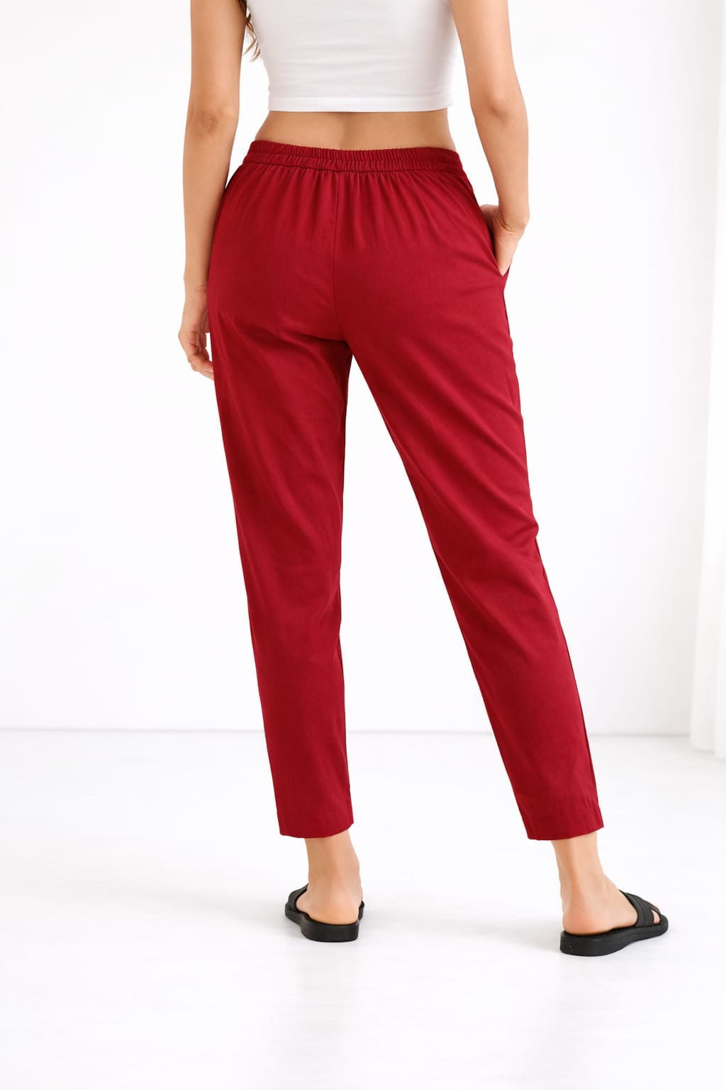 Women Maroon Straight Cotton Pant