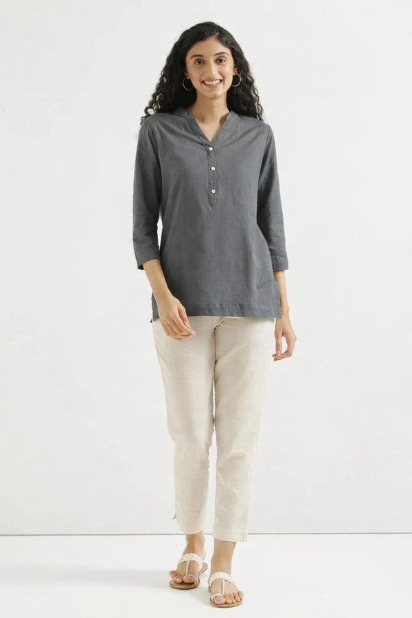 Women Elephant Grey Airy Linen Short Kurta