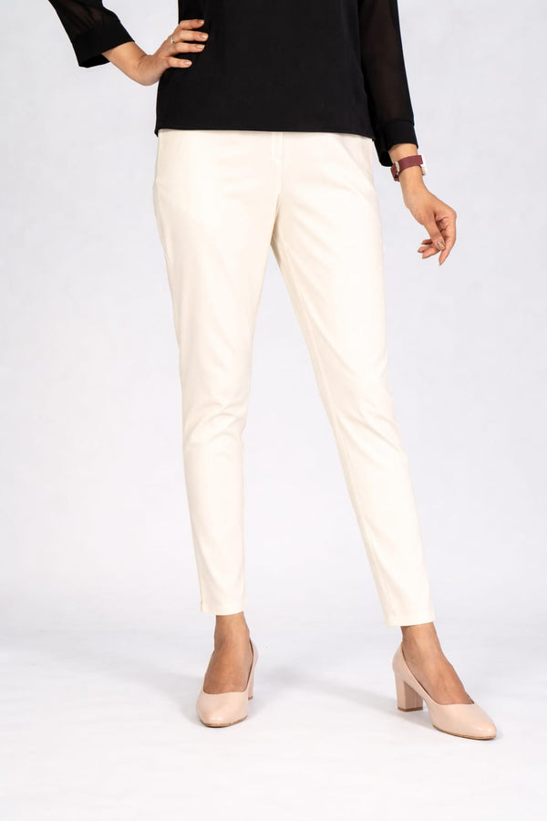 Women White Cotton Lycra Pant