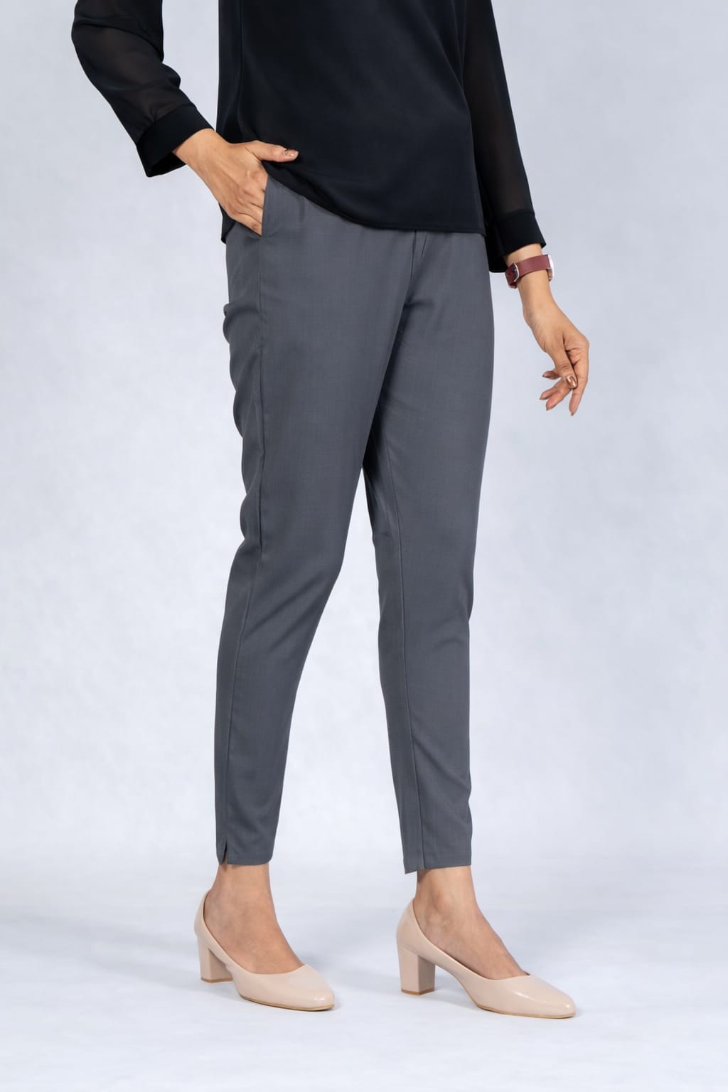 Women Grey Cotton Lycra Pant