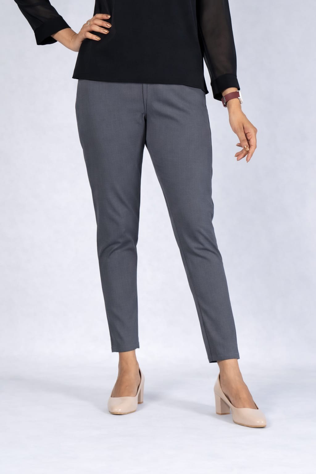 Women Grey Cotton Lycra Pant