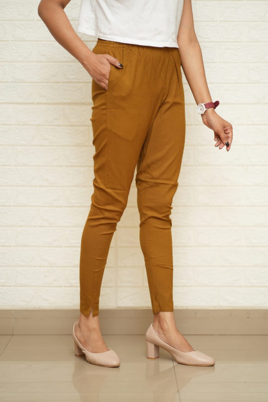 Women Grey Cotton Lycra Pant