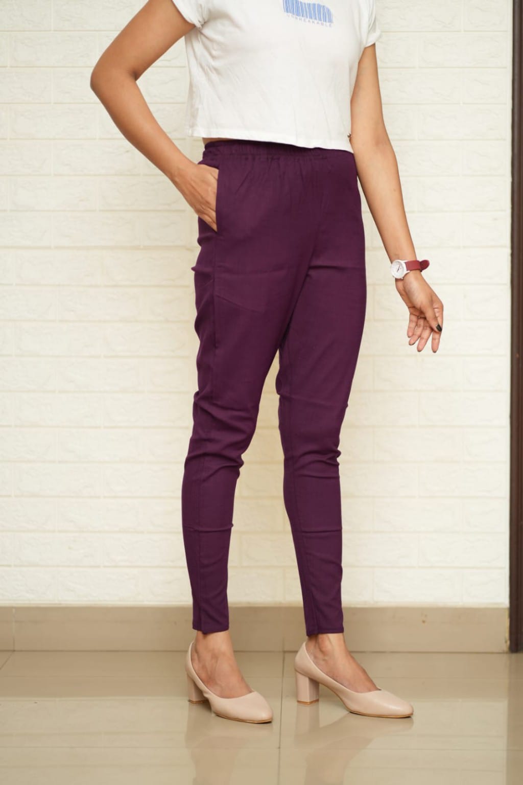 Women Grey Cotton Lycra Pant
