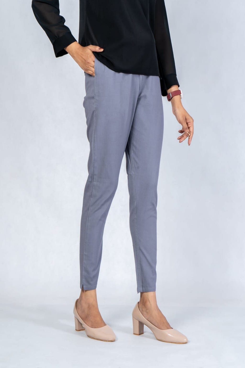Women Grey Cotton Lycra Pant