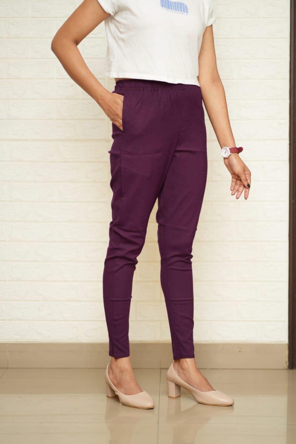 Women Grey Cotton Lycra Pant