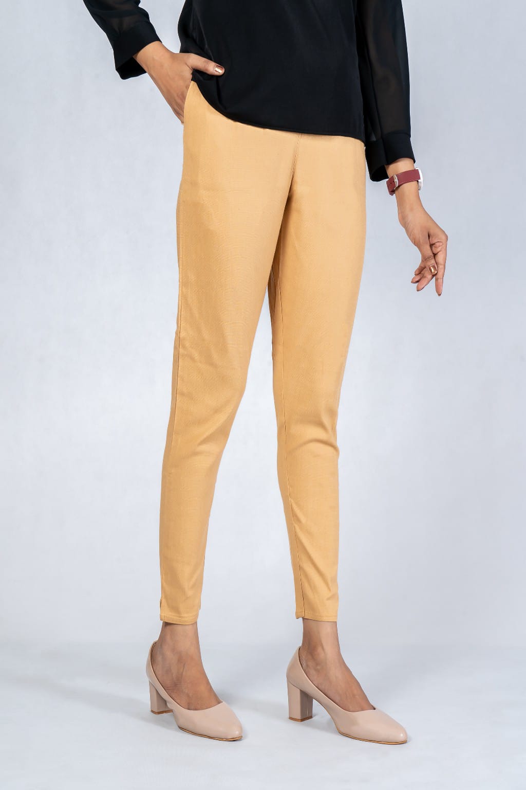 Women Grey Cotton Lycra Pant