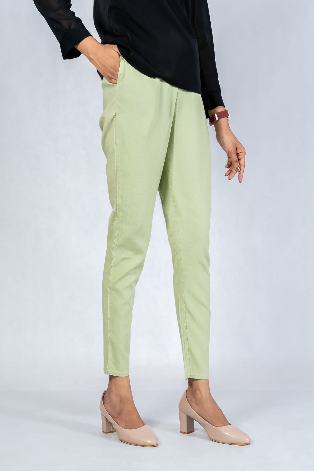 Women Grey Cotton Lycra Pant