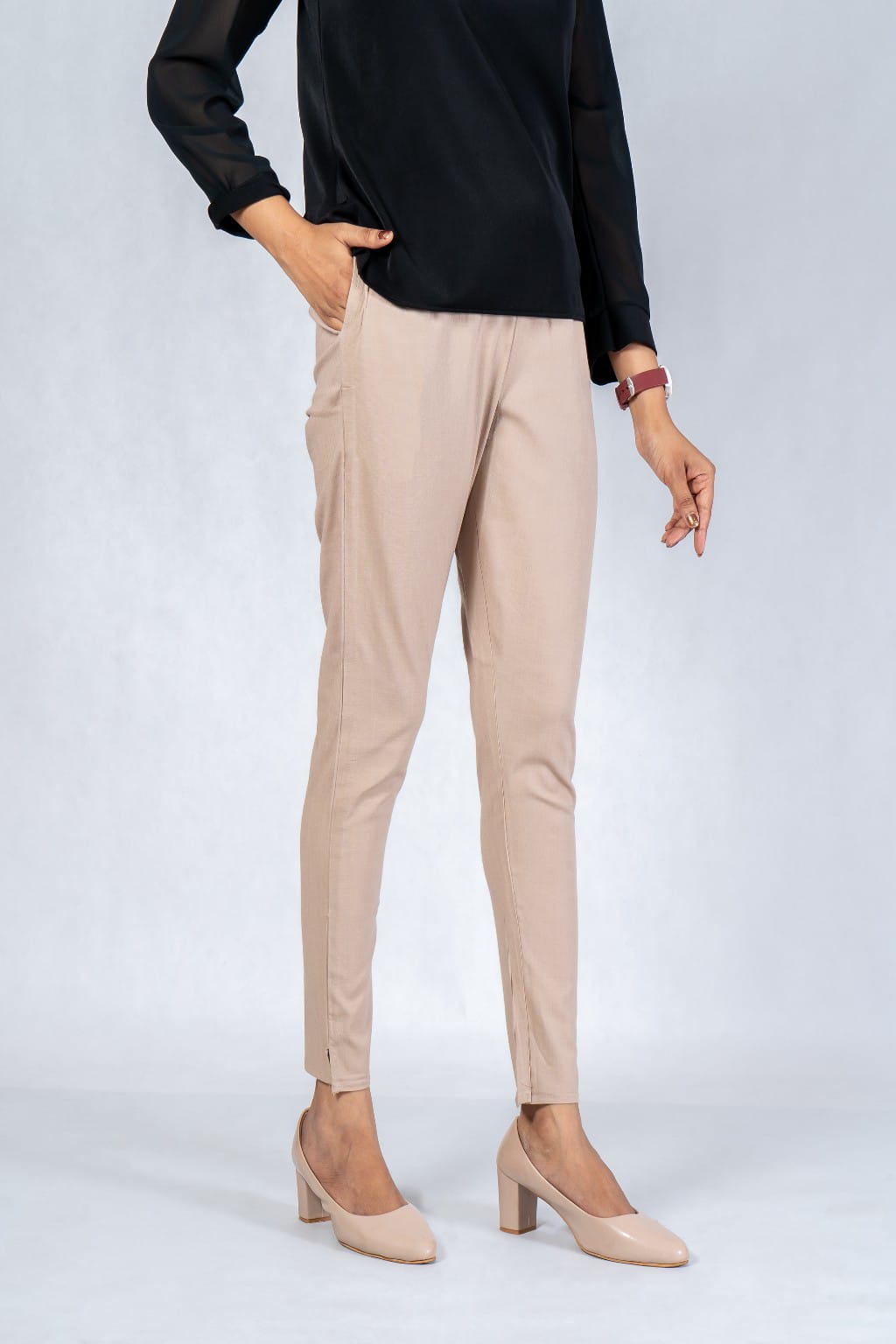Women Grey Cotton Lycra Pant