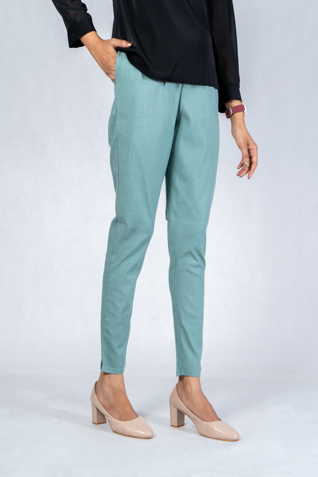 Women Grey Cotton Lycra Pant