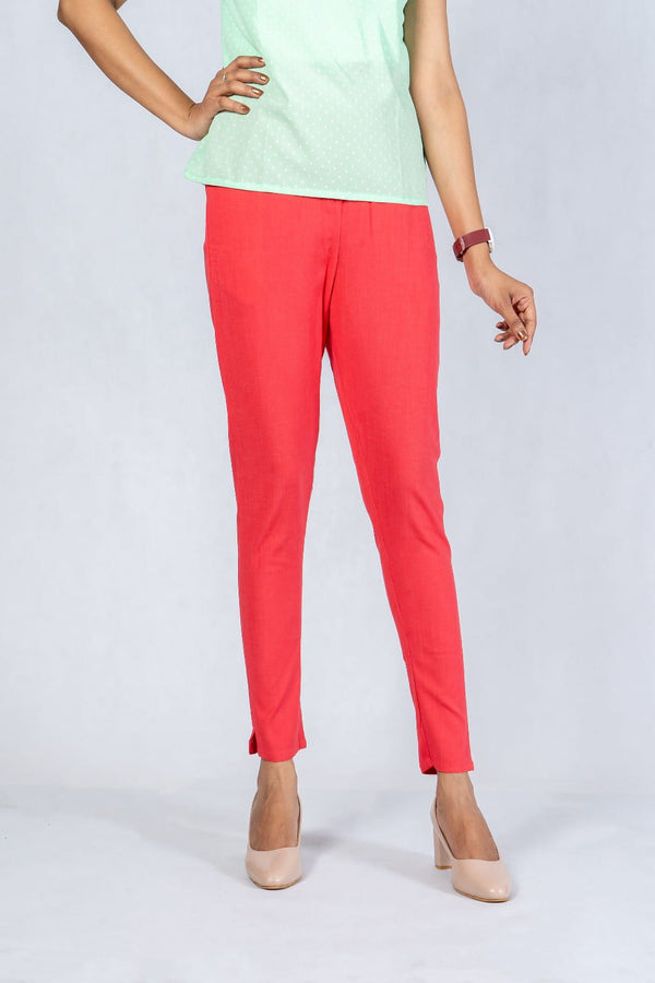 Women Dark Pink Cotton Lycra Pant