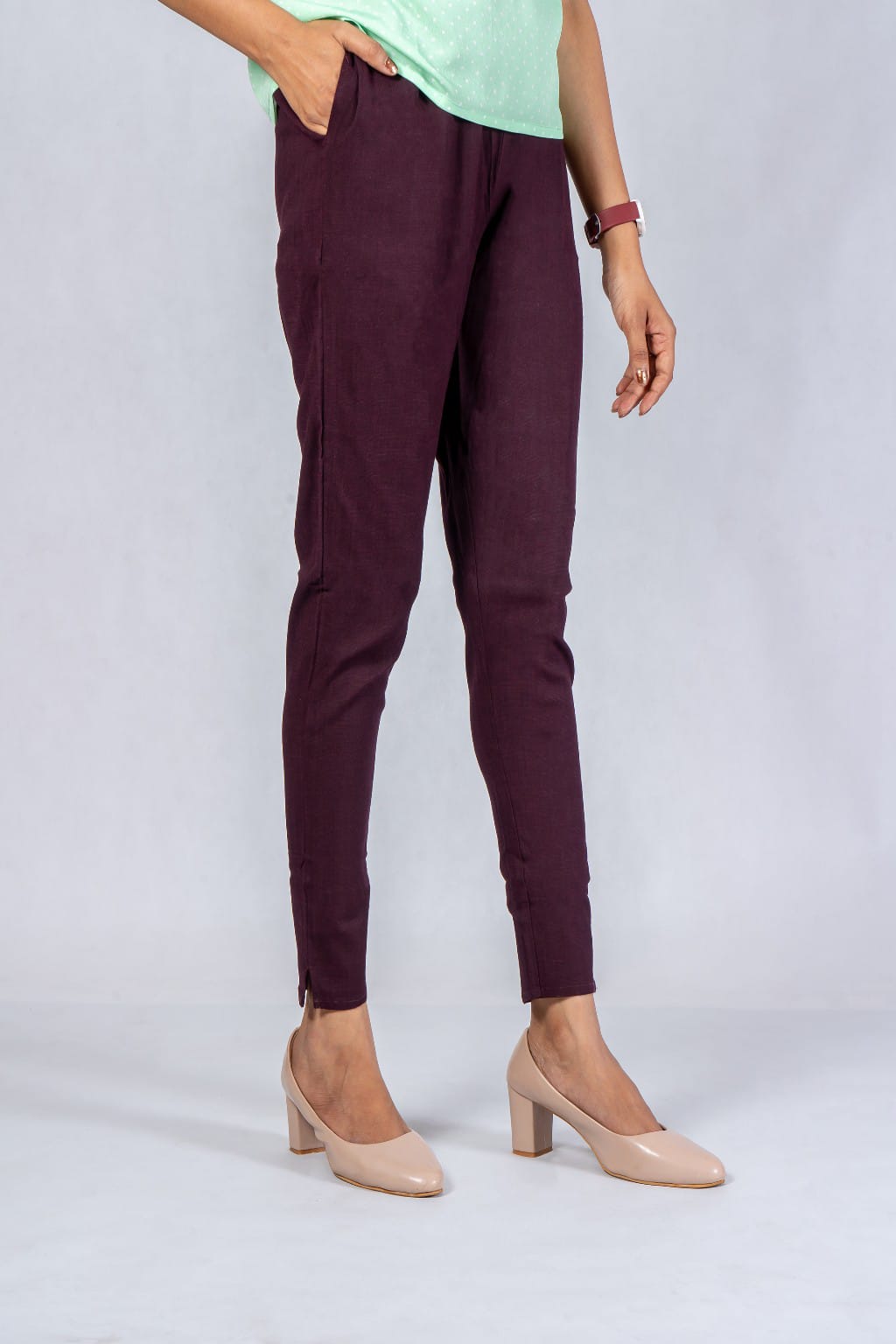 Women Grey Cotton Lycra Pant