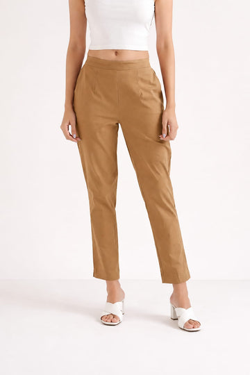 Women Brown Cotton Straight Pant