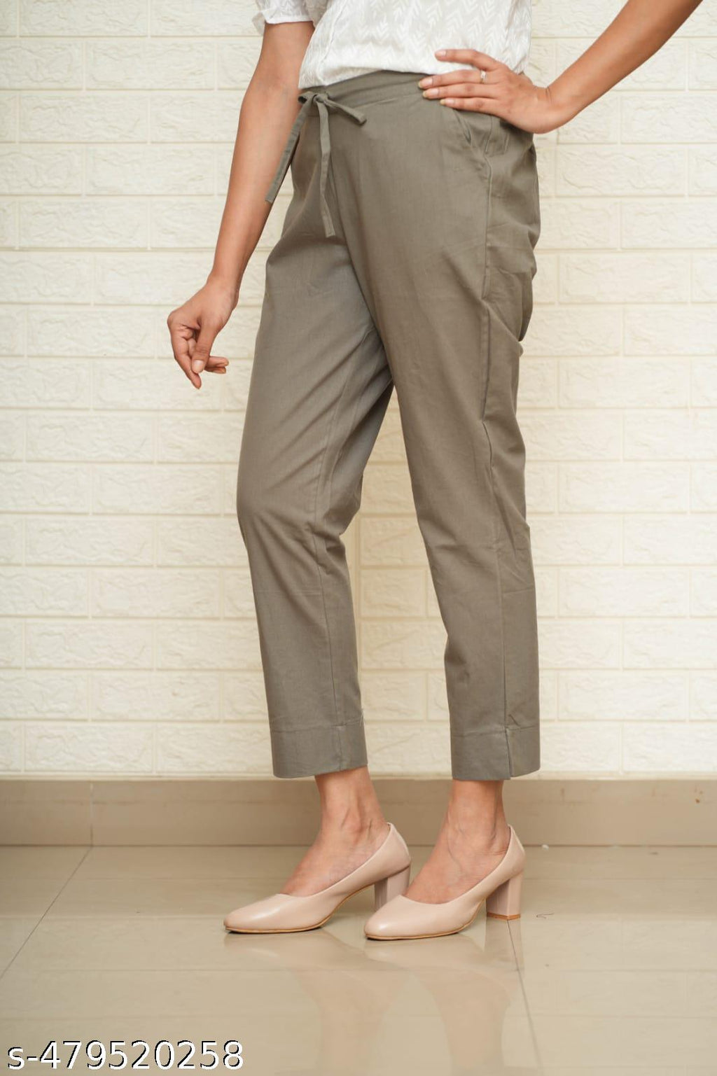 Women Light Grey Cotton Pant