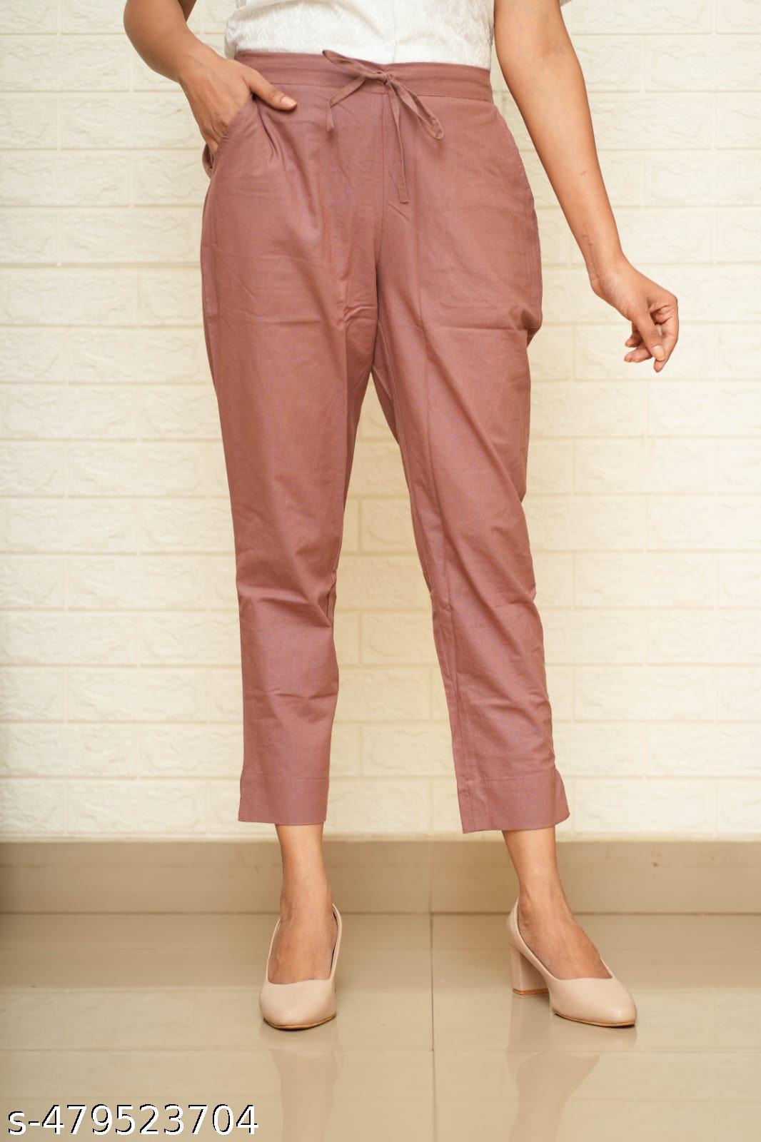 Women Onion Pink Cotton Pant
