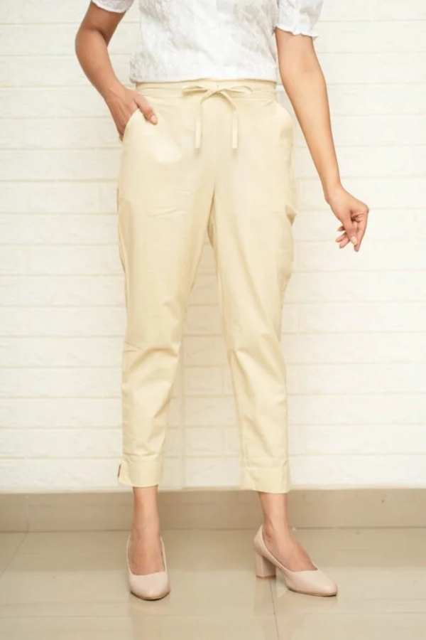 Straight Cotton Pant – Beige