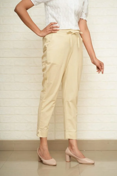 Straight Cotton Pant – Beige