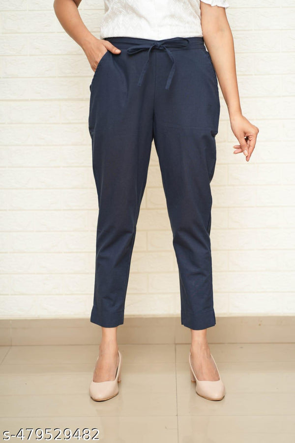 Women Navy Blue Cotton Pant
