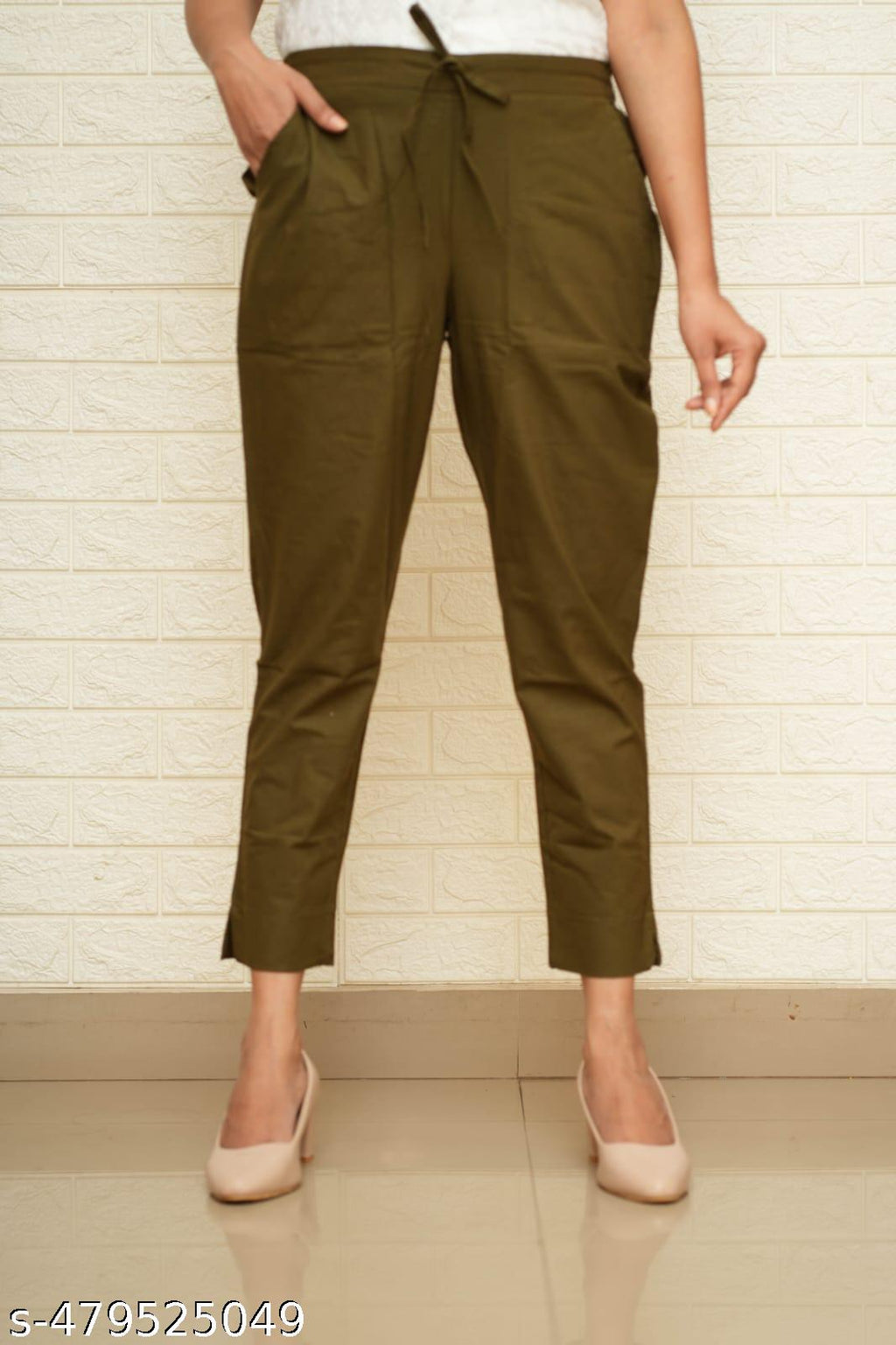 Women Olive Green Cotton Pant
