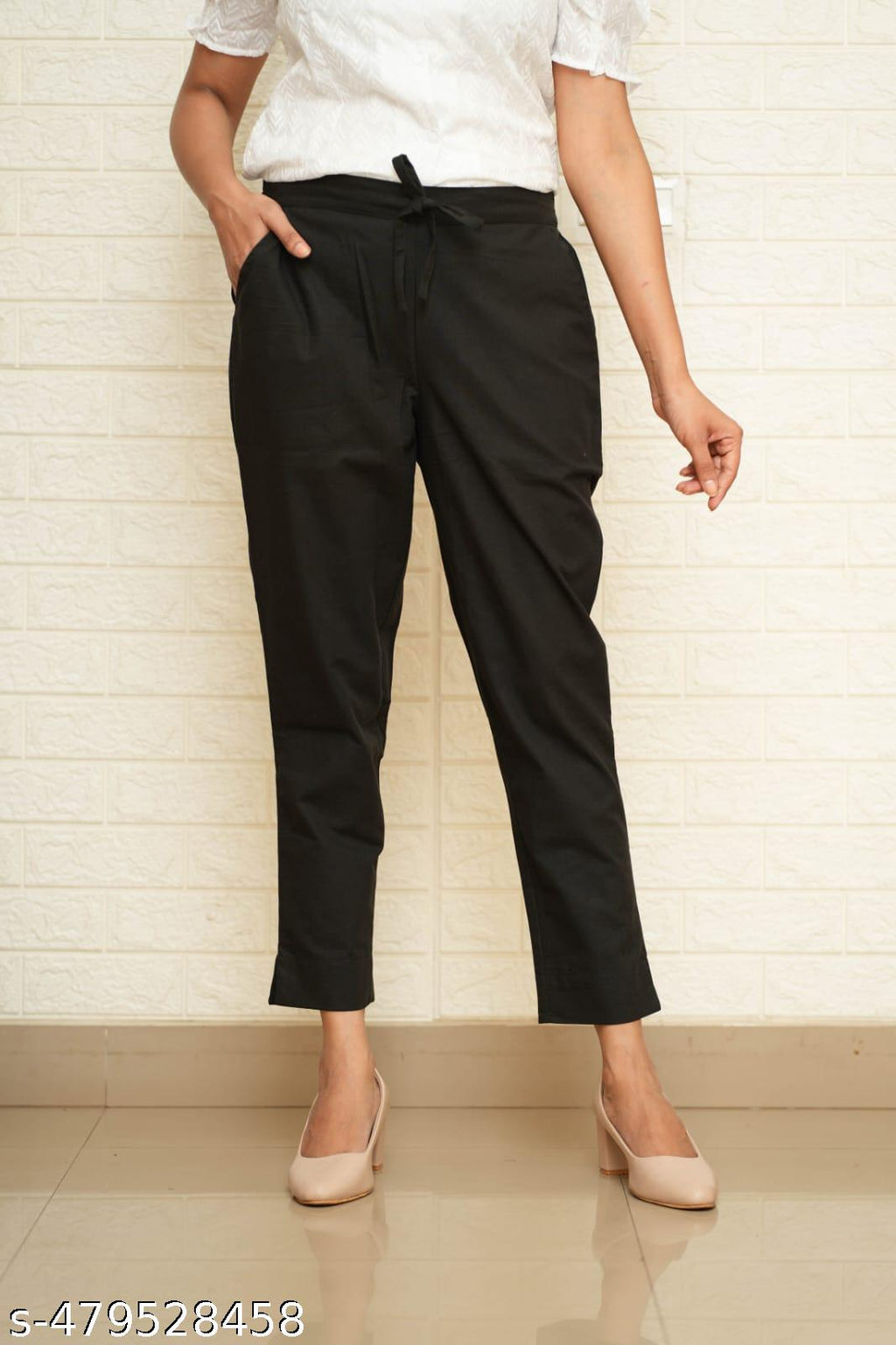 Women Black Cotton Pant