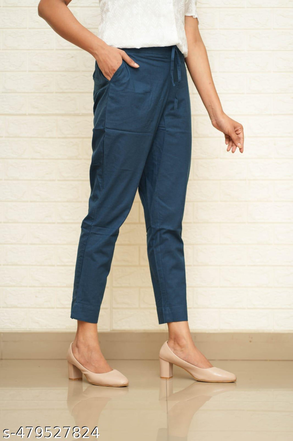Women Peacock Blue Cotton Pant