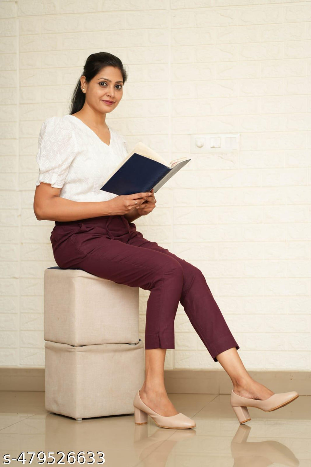 Women Wine Cotton Pant