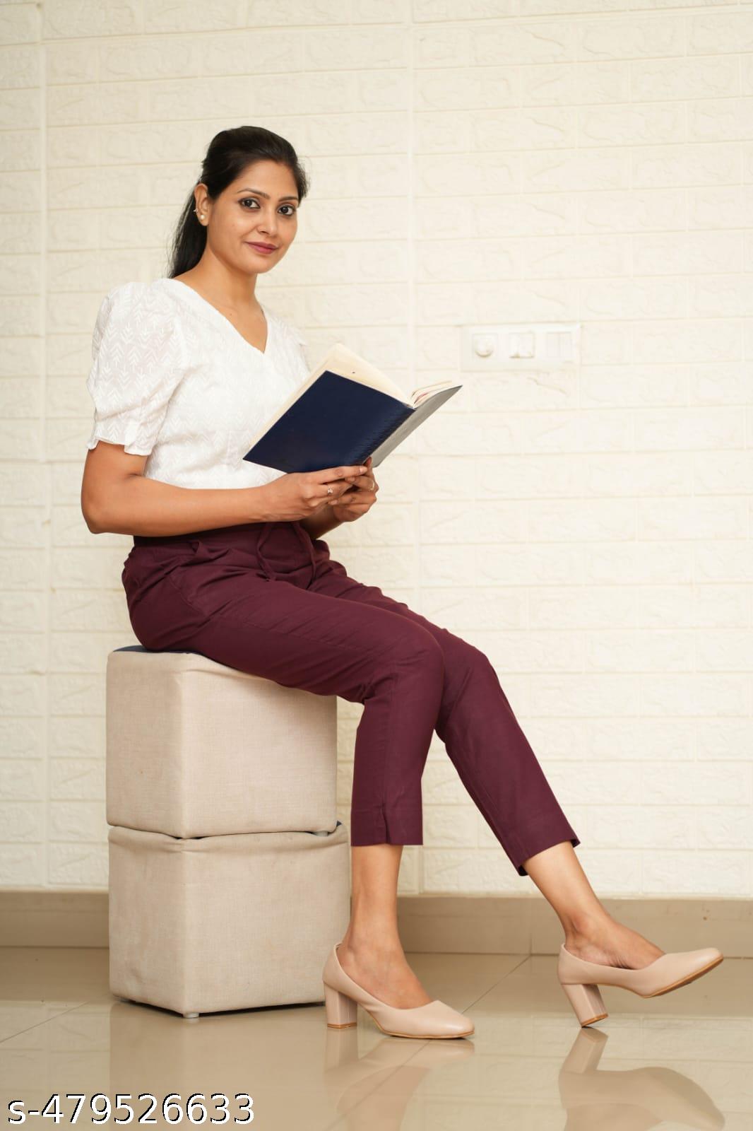 Women Wine Cotton Pant