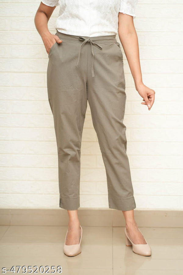 Women Light Grey Cotton Pant