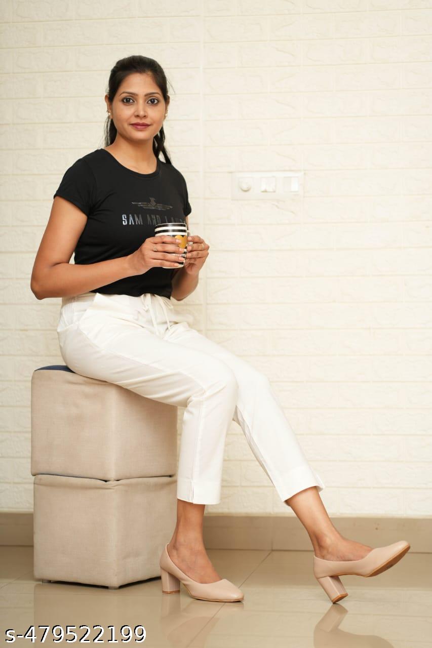 Women Off White Cotton Pant