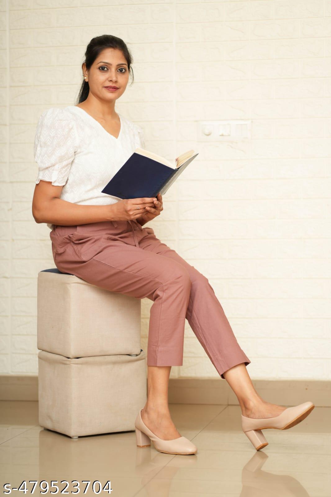 Women Onion Pink Cotton Pant