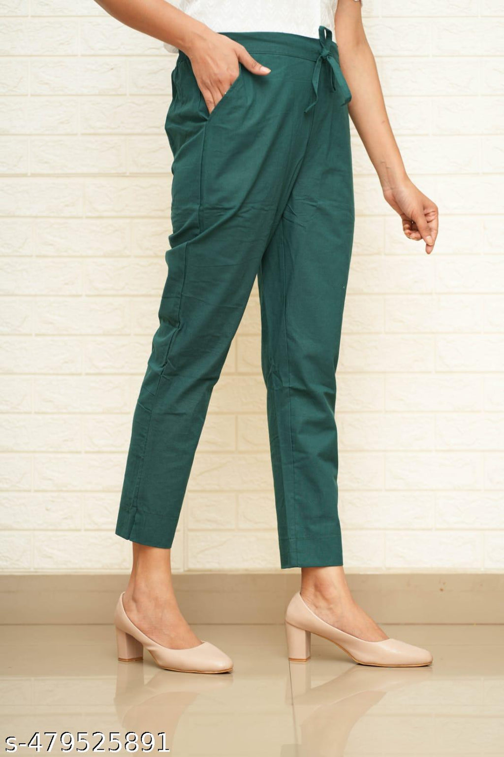 Women Bottle Green Cotton Pant