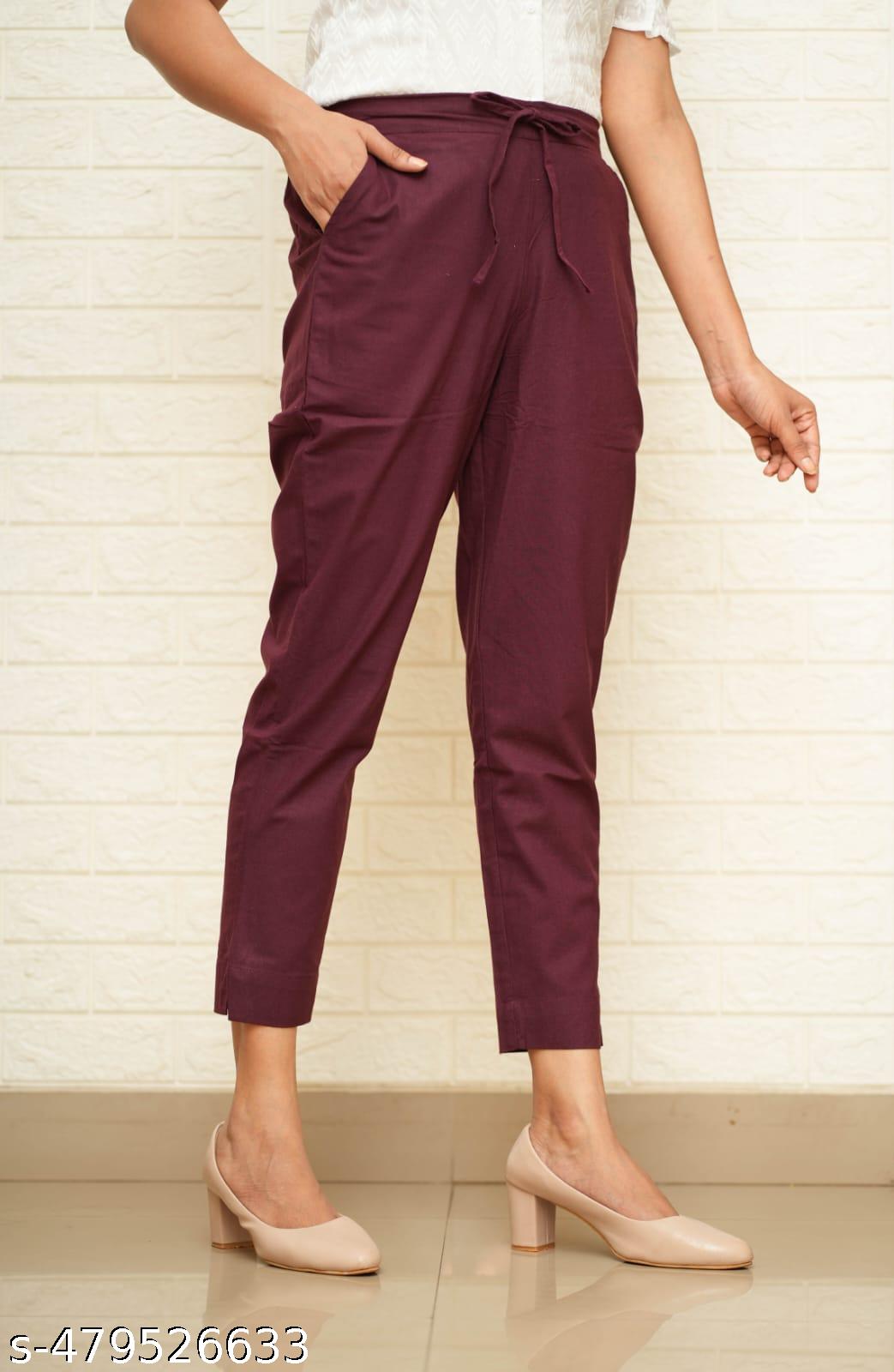 Women Wine Cotton Pant