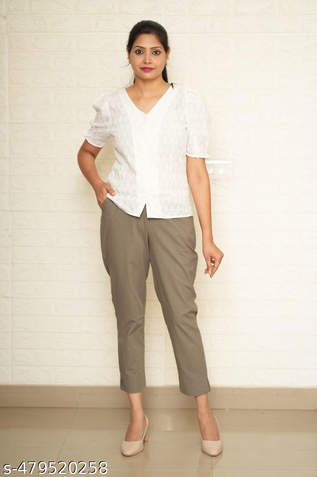 Women Light Grey Cotton Pant