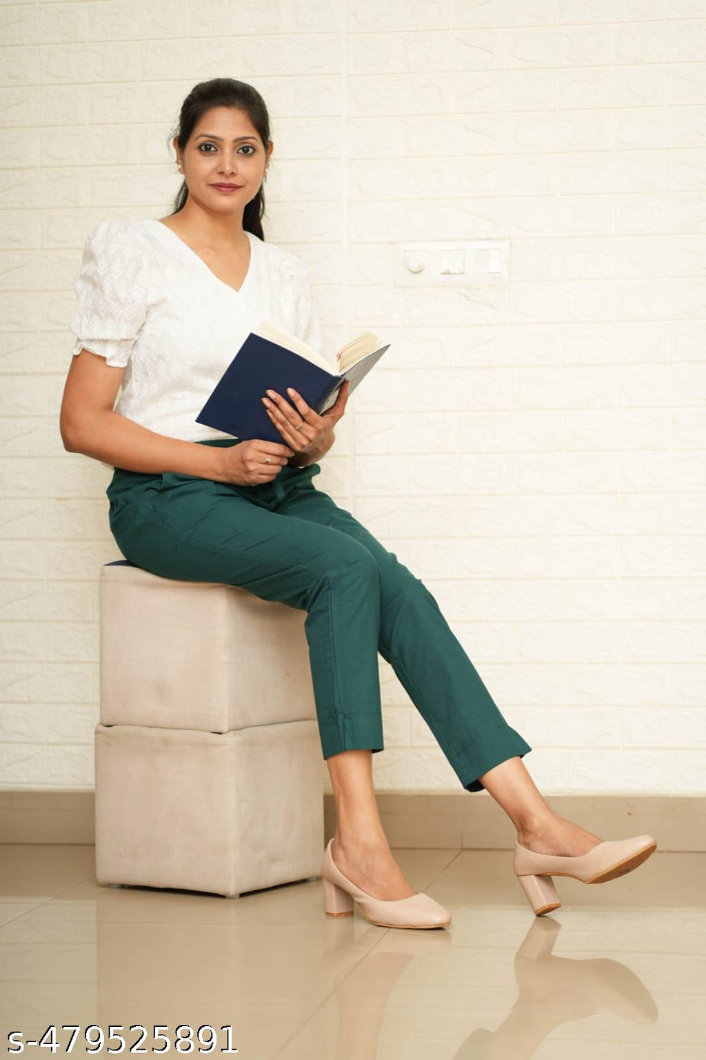 Women Bottle Green Cotton Pant