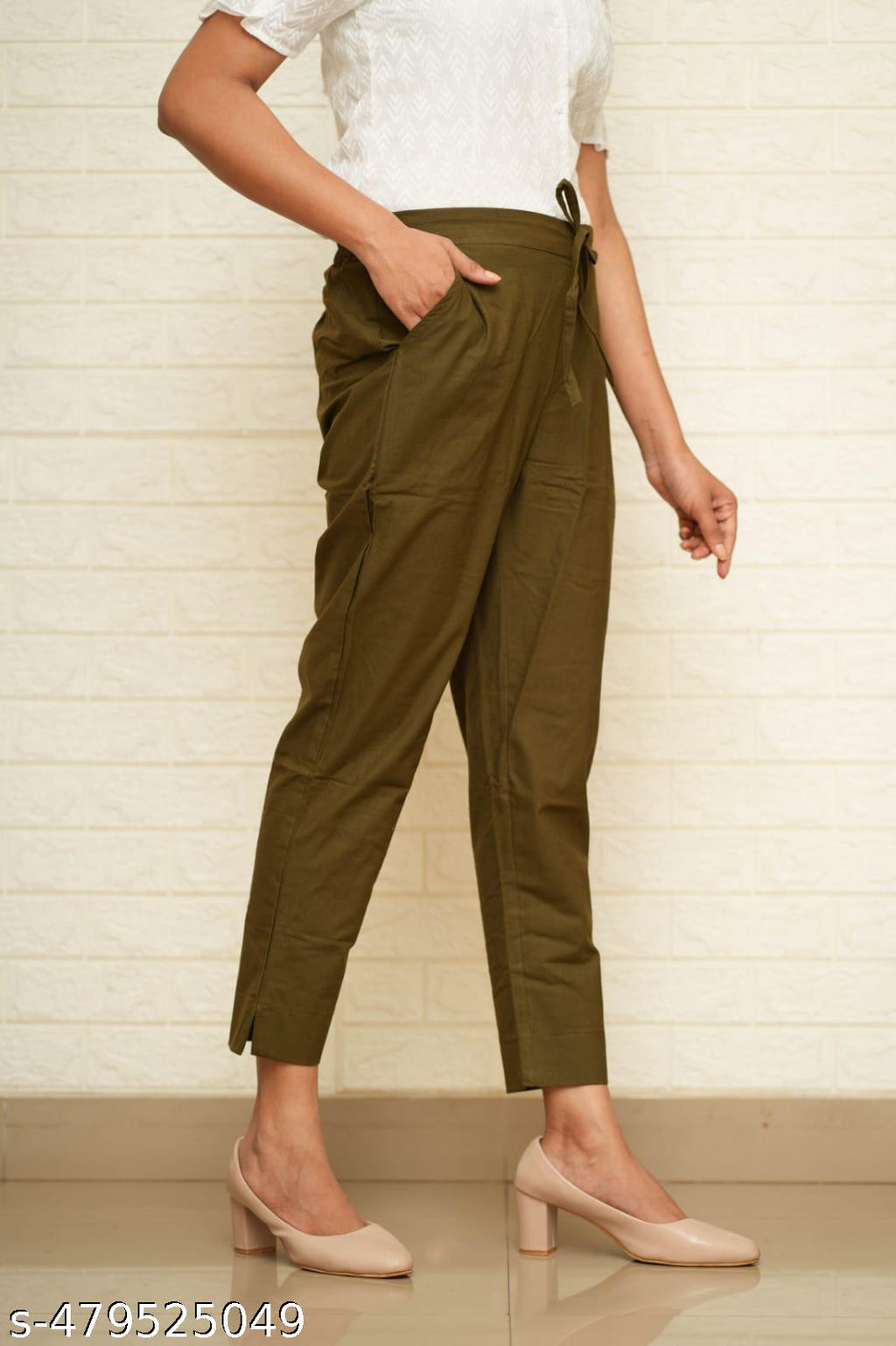 Women Olive Green Cotton Pant