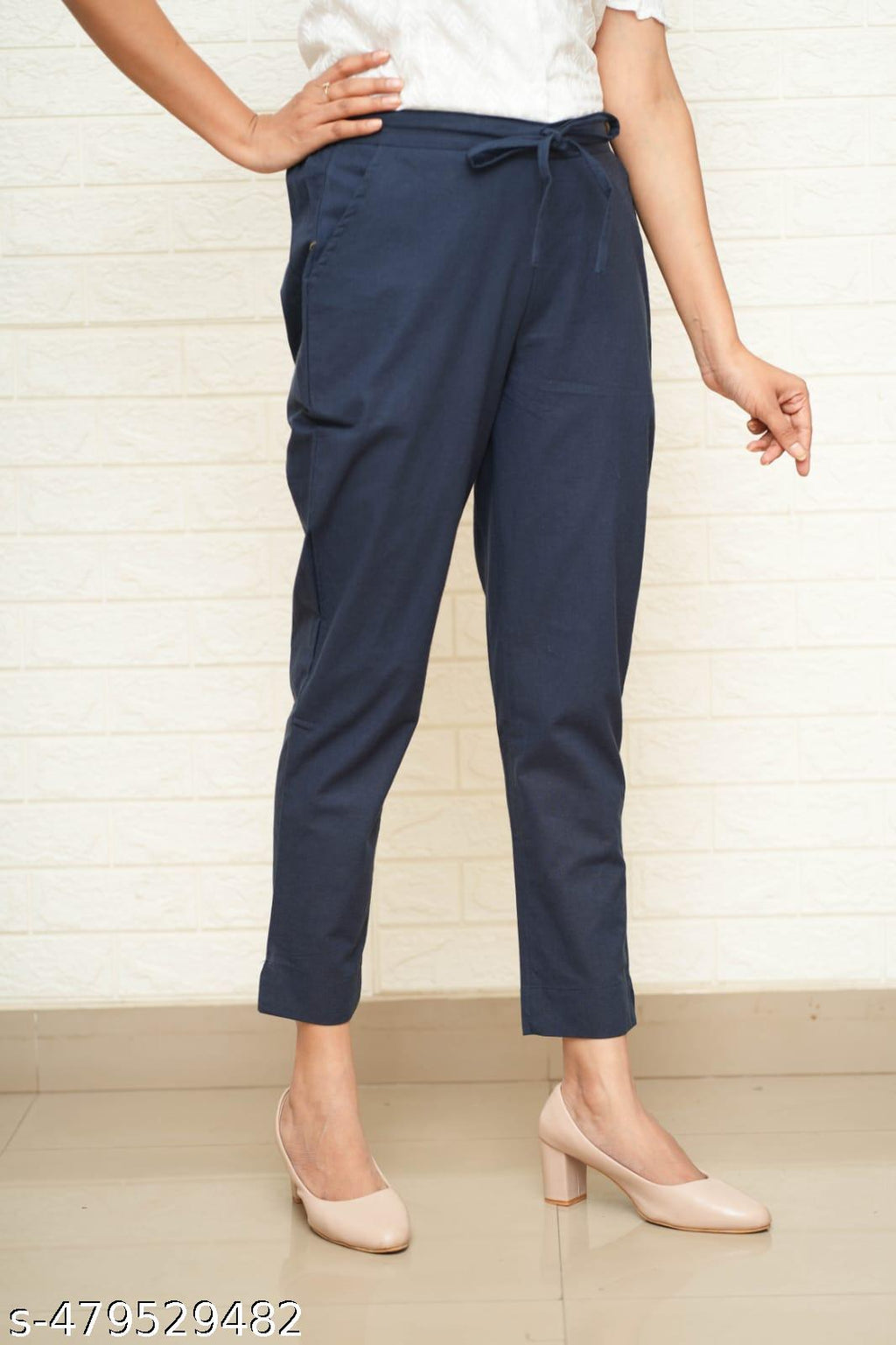 Women Navy Blue Cotton Pant