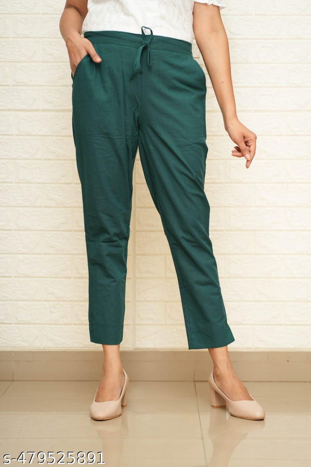 Women Bottle Green Cotton Pant