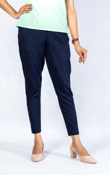 Straight Cotton Pants Navy Blue
