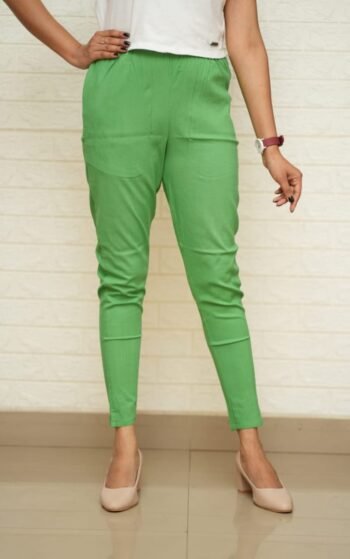 Straight Cotton Pants Parrot Green